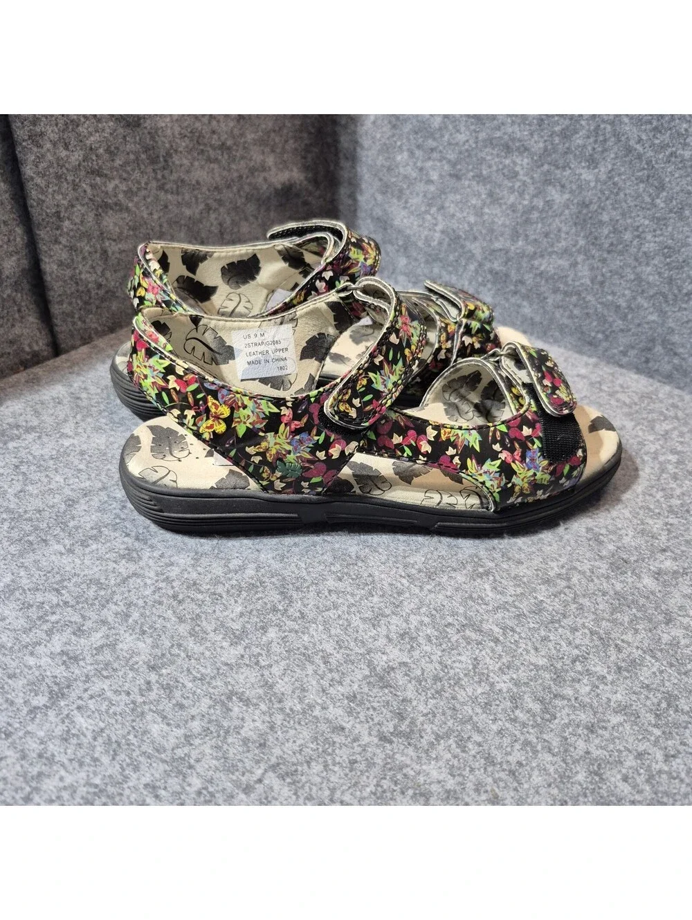Women's Floral Greenleaf Leather 2-Strap Slingback Sandals Size 9